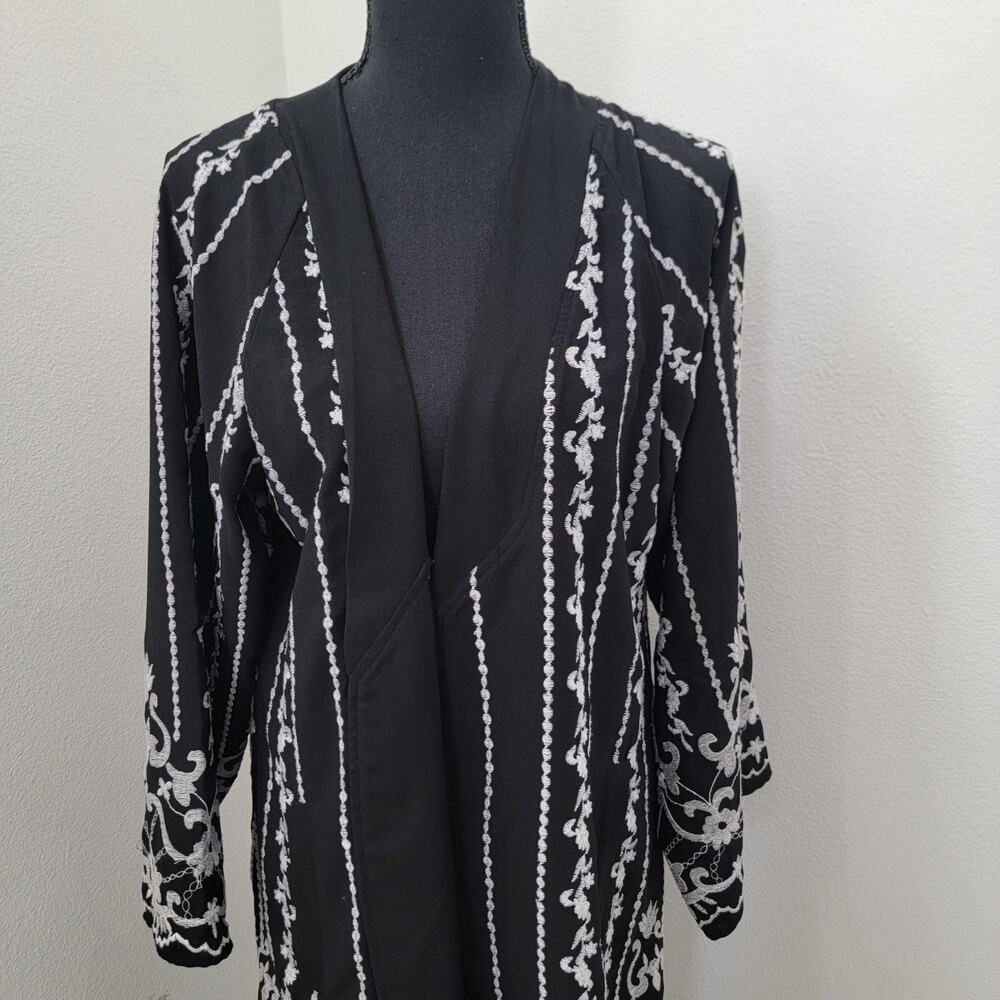 Topshop Kimono‎ Open Front Cardigan Embroidered Fringe Long Sleeve Witchy Sz 8 - Picture 4 of 15